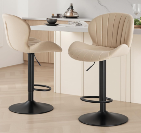 Fabric Swivel Bar Stools with Backrests (Set of 2)